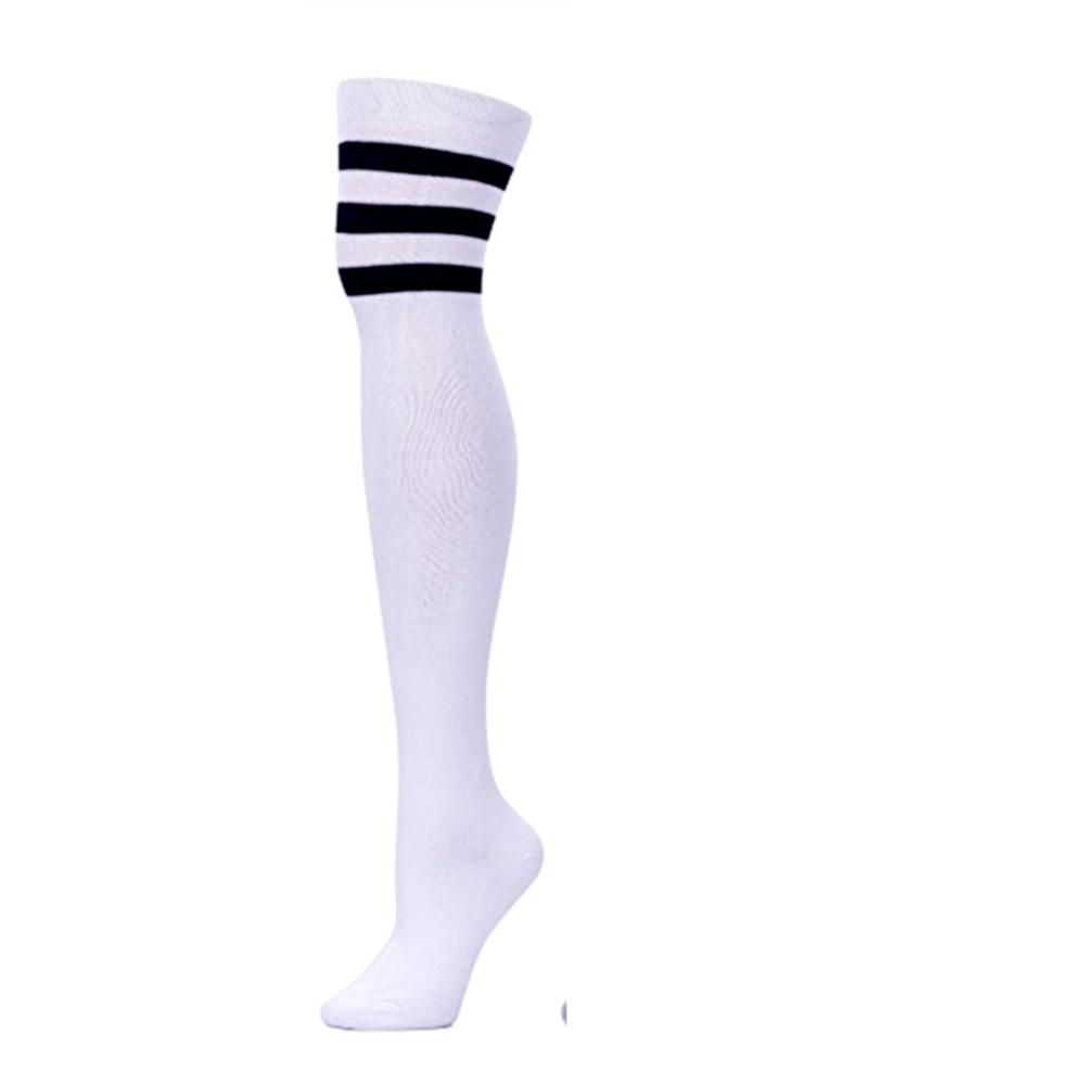 Women's Knee High Socks White | Black Stripes